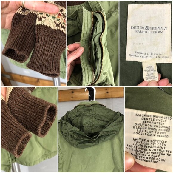 Ralph Lauren Denim & Supply Field Jacket Military Green & Aztec Knit Sz XS - Picture 12 of 15